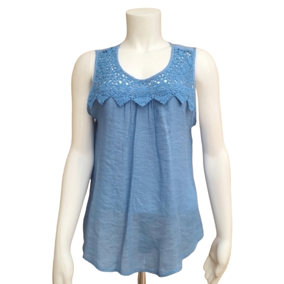 ACTIVE USA Blue Crochet Lace Tank Top M Sleeveless Tee Suit Shell Lightweight - Picture 9 of 10